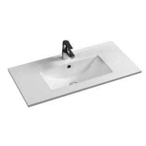 Drop-In Ceramic Bathroom Sink in White with Integrated Bowl