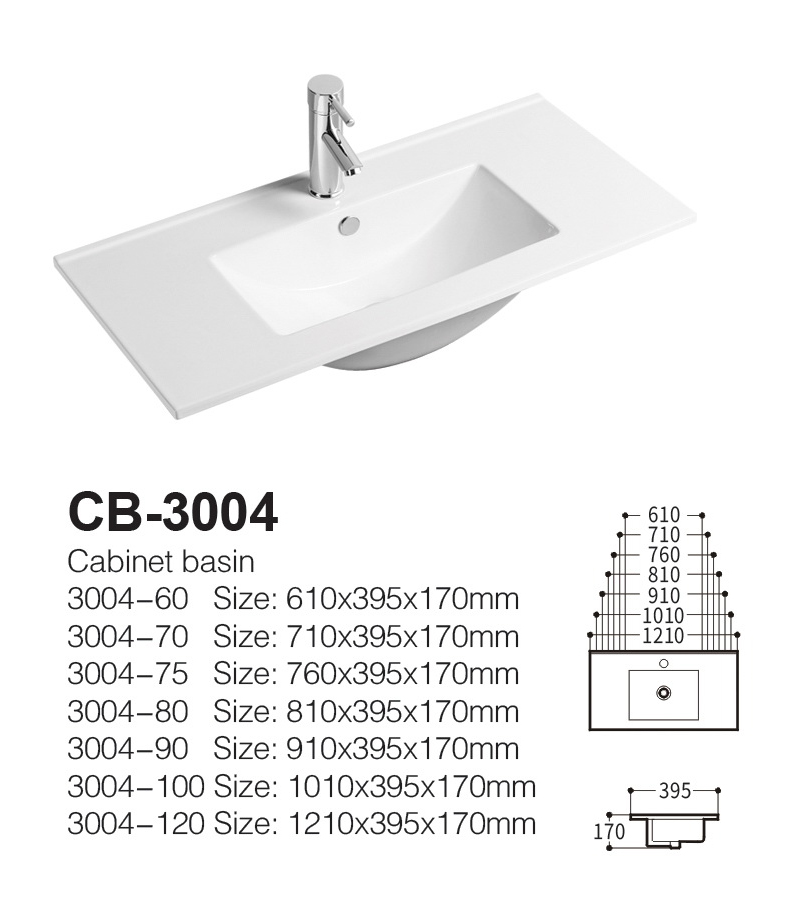 Drop-In Ceramic Bathroom Sink in White with Integrated Bowl