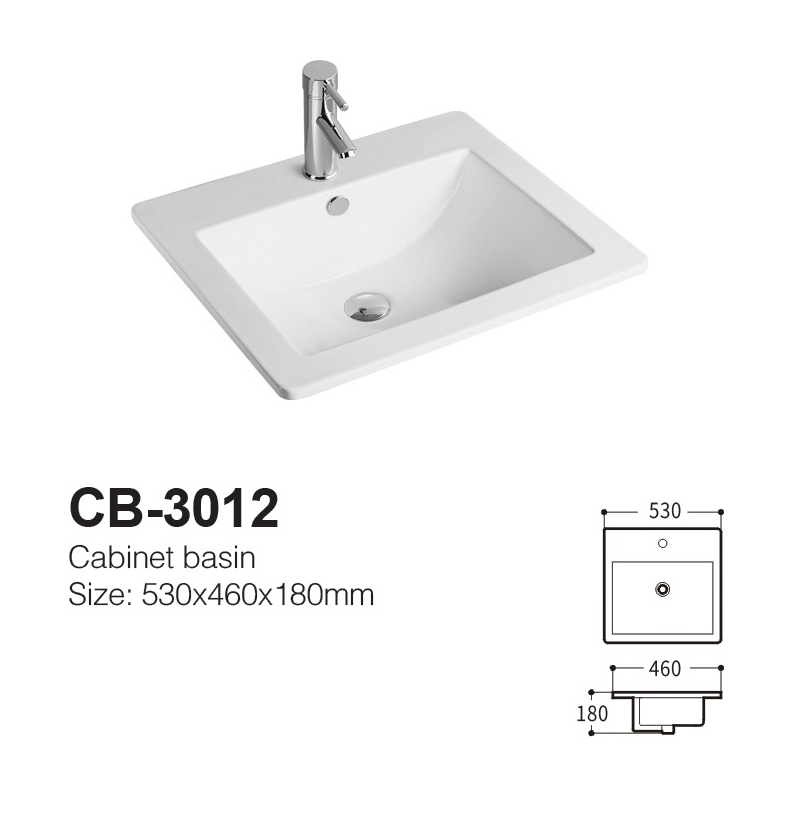 Thin-Edge Ceramic 53cm Inset Basin with Rectangular Bowl