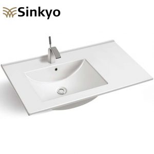Rectangular thin edge ceramic counter top bathroom left bowl vanity basin