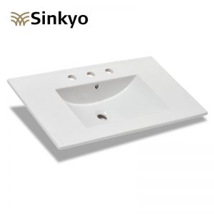 White Ceramic Vanity Top with 3 Faucet Holes