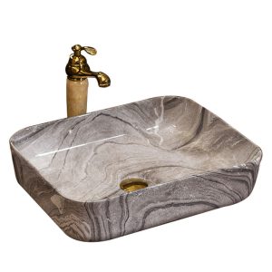 Gray Rectangular Marble Bathroom Vaniti Sink